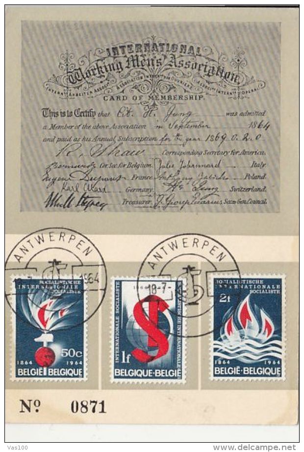 INTERNATIONAL SOCIALISTIC UNION, CM, MAXICARD, CARTES MAXIMUM, 1964, BELGIUM - 1961-1970