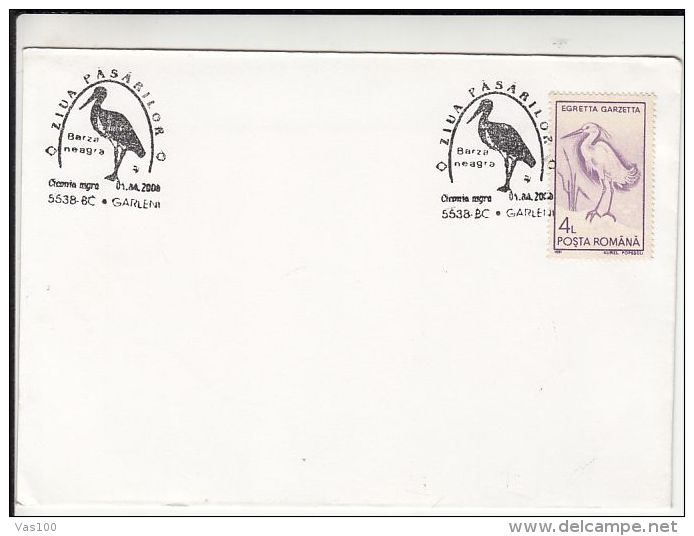 BIRDS, BLACK STORK SPECIAL POSTMARK, EGRET STAMP ON COVER, 2008, ROMANIA - Storchenvögel