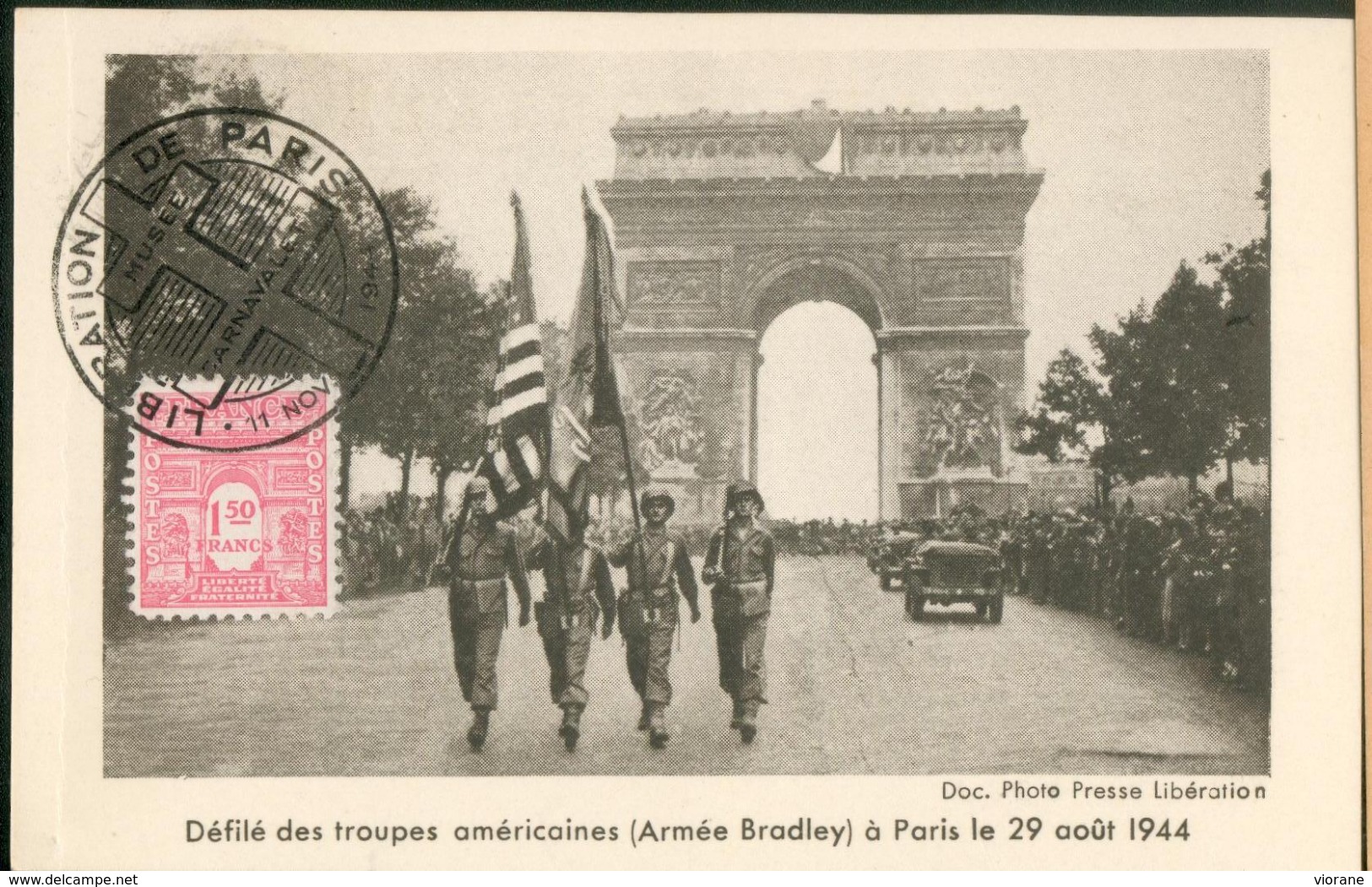 Carte Maximum -  Défilé Des Troupes Américaines (Armée Bradley) à Paris Le 29 Août 1944 - 1940-1949