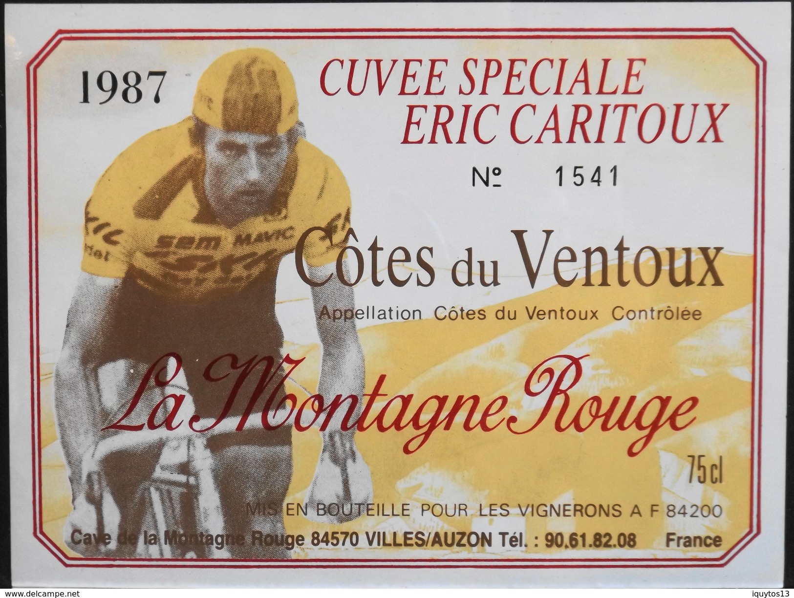 ETIQUETTE De VIN " CÔTES-du-VENTOUX 1987 " - La Montagne Rouge - Appel. Contrôlée - 75cl - TB. état - Cyclisme