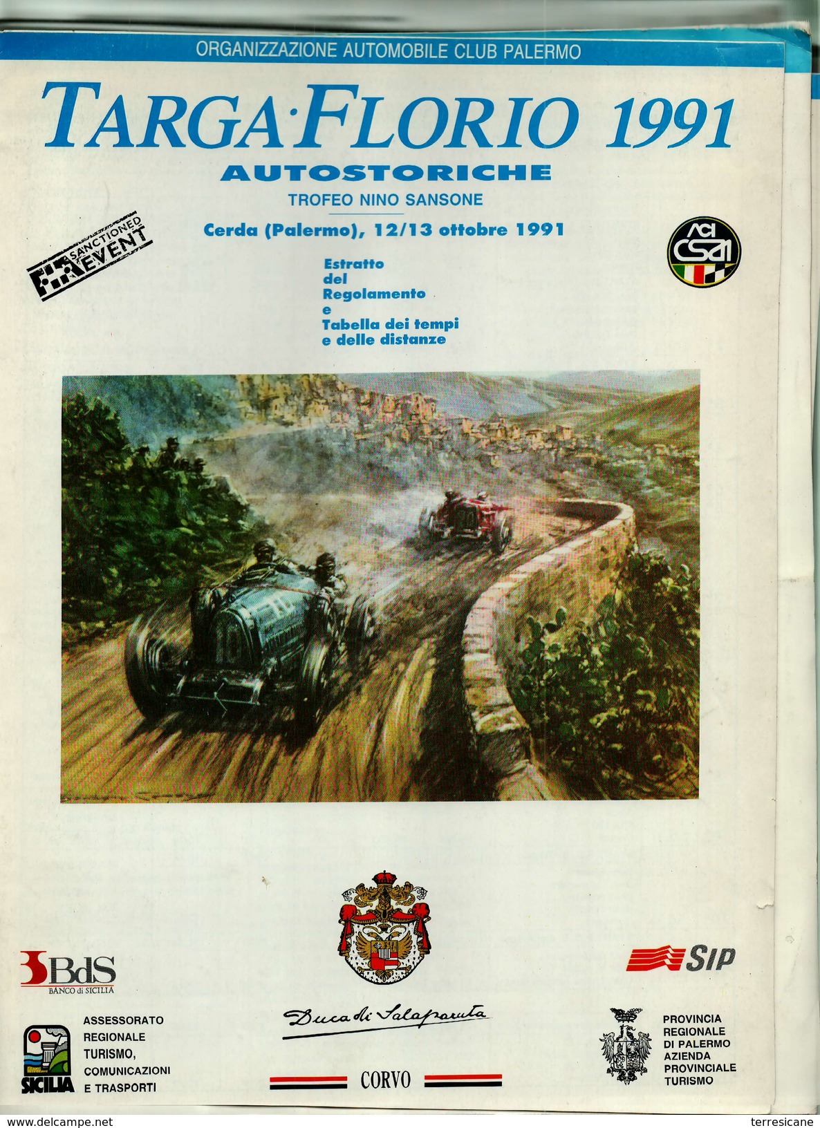 X TARGA FLORIO AUTOSTORICHE 91 ESTRATTO REGOLAMENTO E TABELLA TEMPI E DISTANZE - Automobilismo - F1