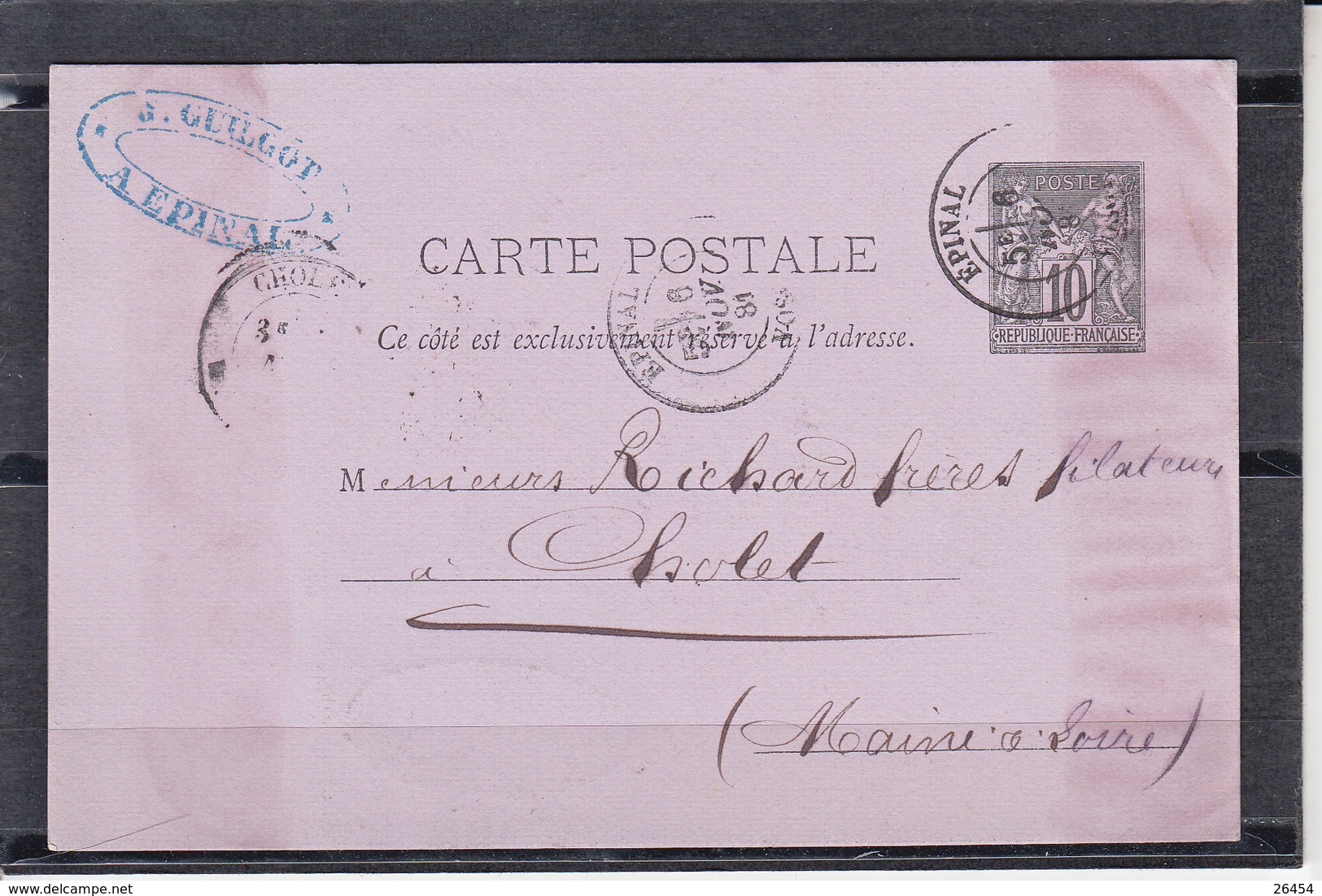 Entier Type  SAGE 10c Noir Sur CPA De EPINAL Vosges Le 6 Nov 1881 Pour CHOLET M.et.L. Avec TIMBRE Fiscal 10c - Standard Postcards & Stamped On Demand (before 1995)