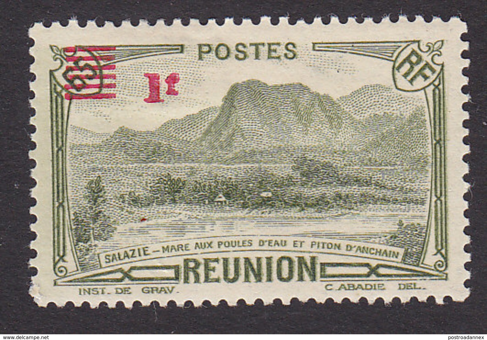 Reunion, Scott #177A, Mint Hinged, Scene Of Reunion Surcharged, Issued 1943 - Unused Stamps