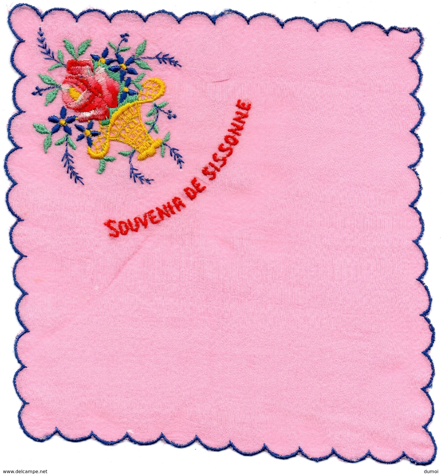 MOUCHOIR - POCHETTE  Souvenir De SISSONNE  - Motif  Brodée Panier Fleurs - Zakdoeken