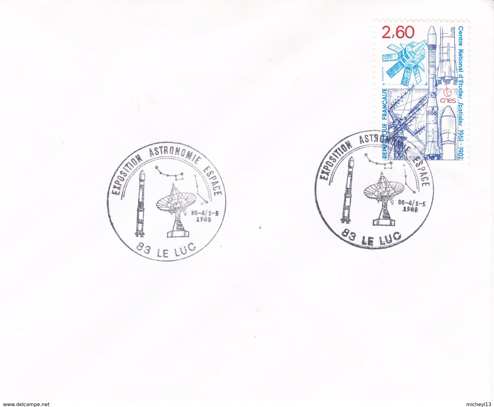 83 Le Luc-30-7/1/5 1988/Exposition Astronomie Espace -avec Timbre CNES - Commemorative Postmarks