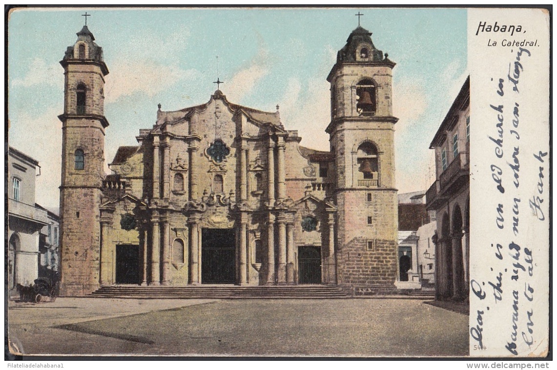 POS-790 CUBA POSTCARD 1905. HABANA, IGLESIA CATEDRAL, CHURCH CATHEDRAL TO ENGLAND. - Cuba