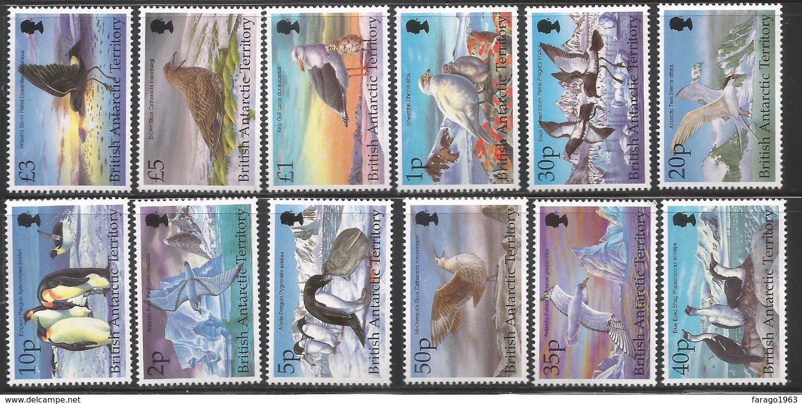 2005 British Antarctic Territory Birds Definitive Series Penguins Skua Petrel Complete Set Of 12 MNH - Unused Stamps