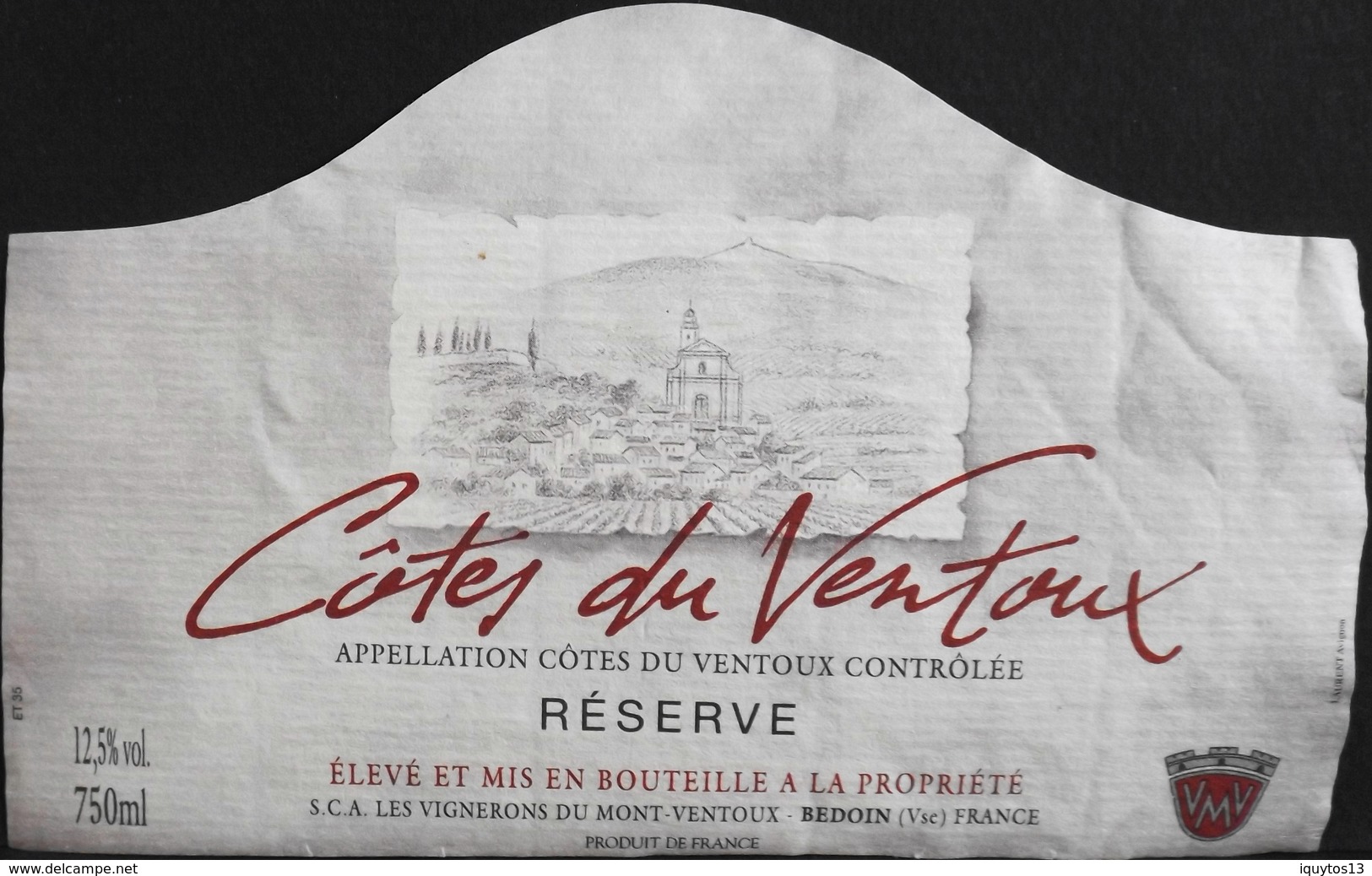 ETIQUETTE De VIN " CÔTES-du-VENTOUX " - Appel. Contrôlée - 12,5° - 75cl - TB. état - Côtes Du Ventoux