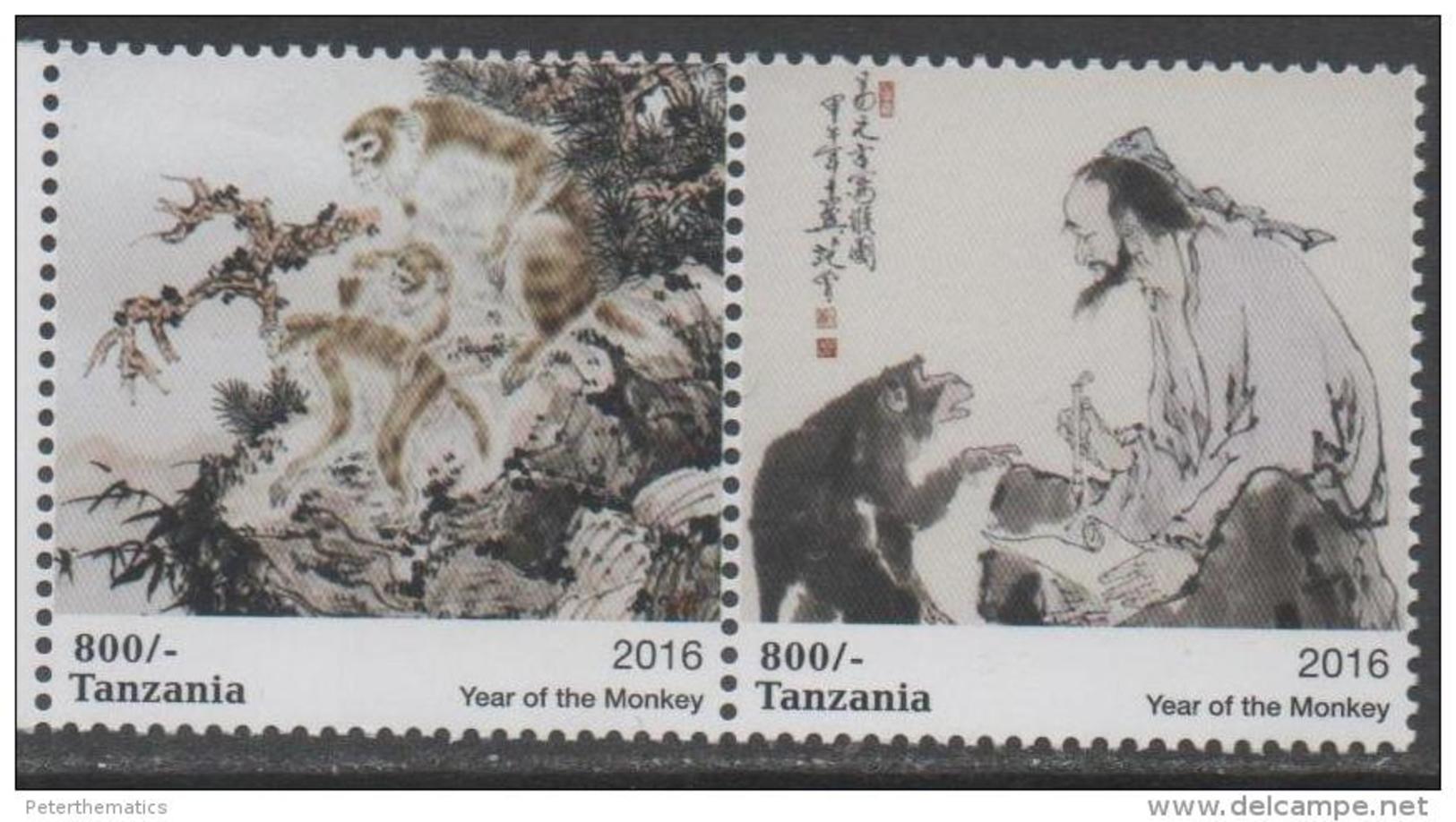 TANZANIA ,2016,MNH, YEAR OF THE MONKEY, MONKEYS,2v - Chinese New Year