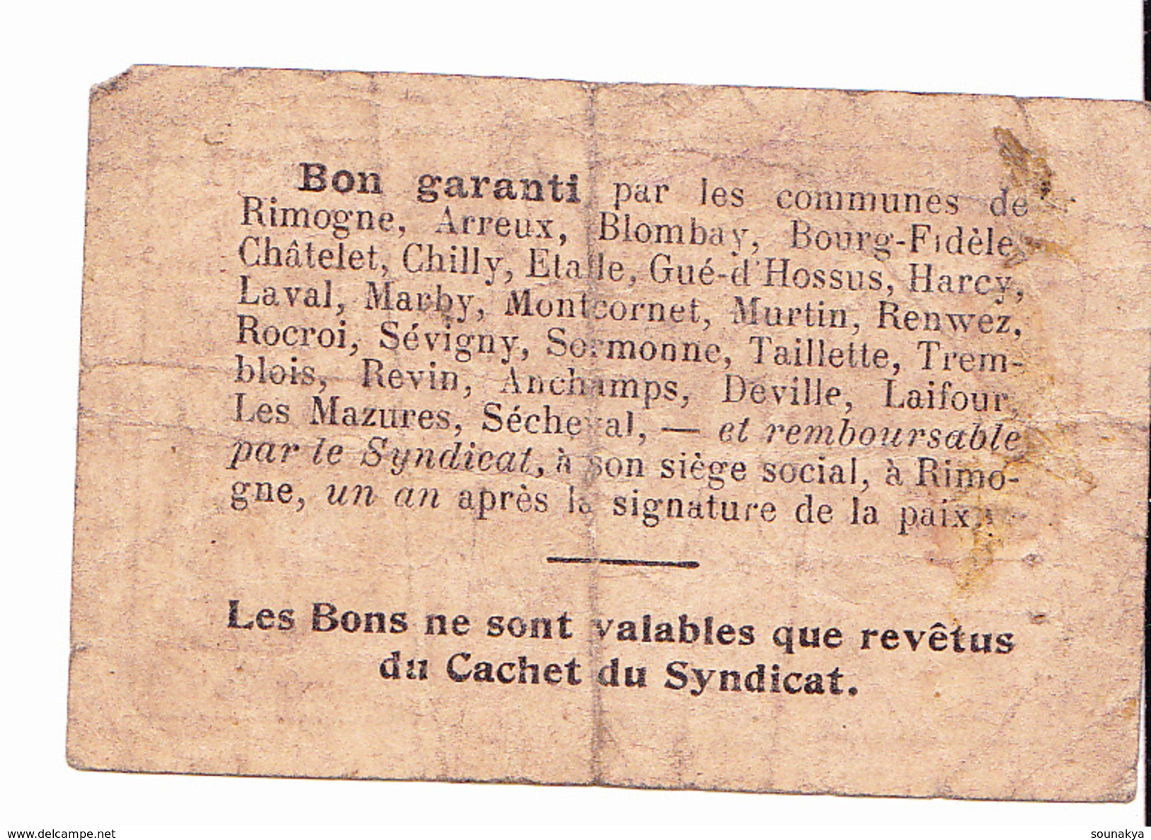 BON De 25c SYNDICAT D'EMISSION De La Région De RIMOGNE 1916 - Bons & Nécessité