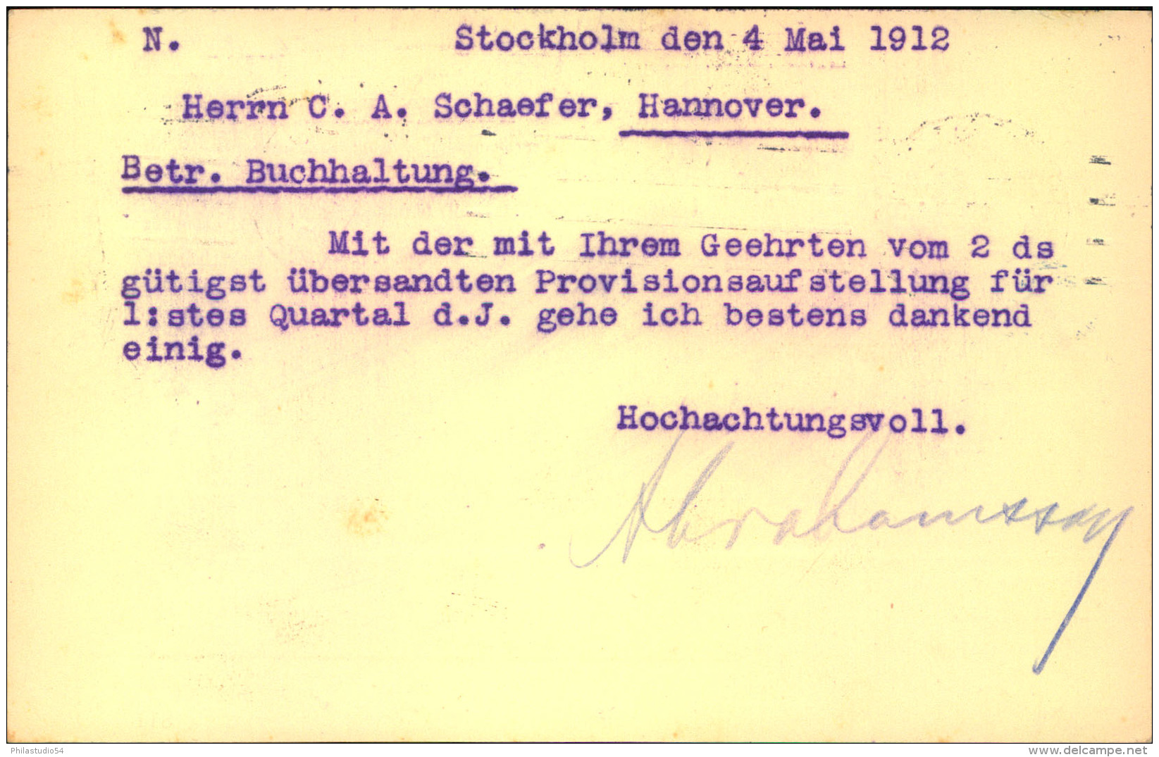 1912,Karte Mit Seltenem Maschinenwerbestempel OLYMPISKA SPELEN STOCKHOLM 4.5.12 Nach Hannover. - Sommer 1912: Stockholm