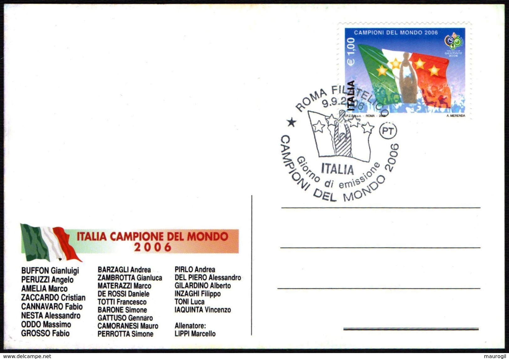 FOOTBALL - ITALIA ROMA 2006 - ITALIA CAMPIONE DEL MONDO DI CALCIO 2006 - ANNULLO PRIMO GIORNO - CARTOLINA UFFICIALE - 2006 – Deutschland