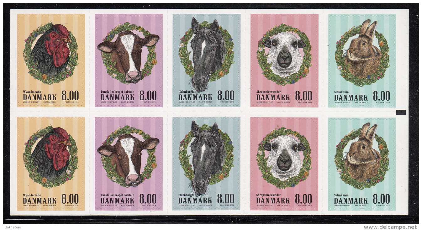 Denmark MNH 2016 Sheet Of 10 8DKK Farm Animals - Unused Stamps