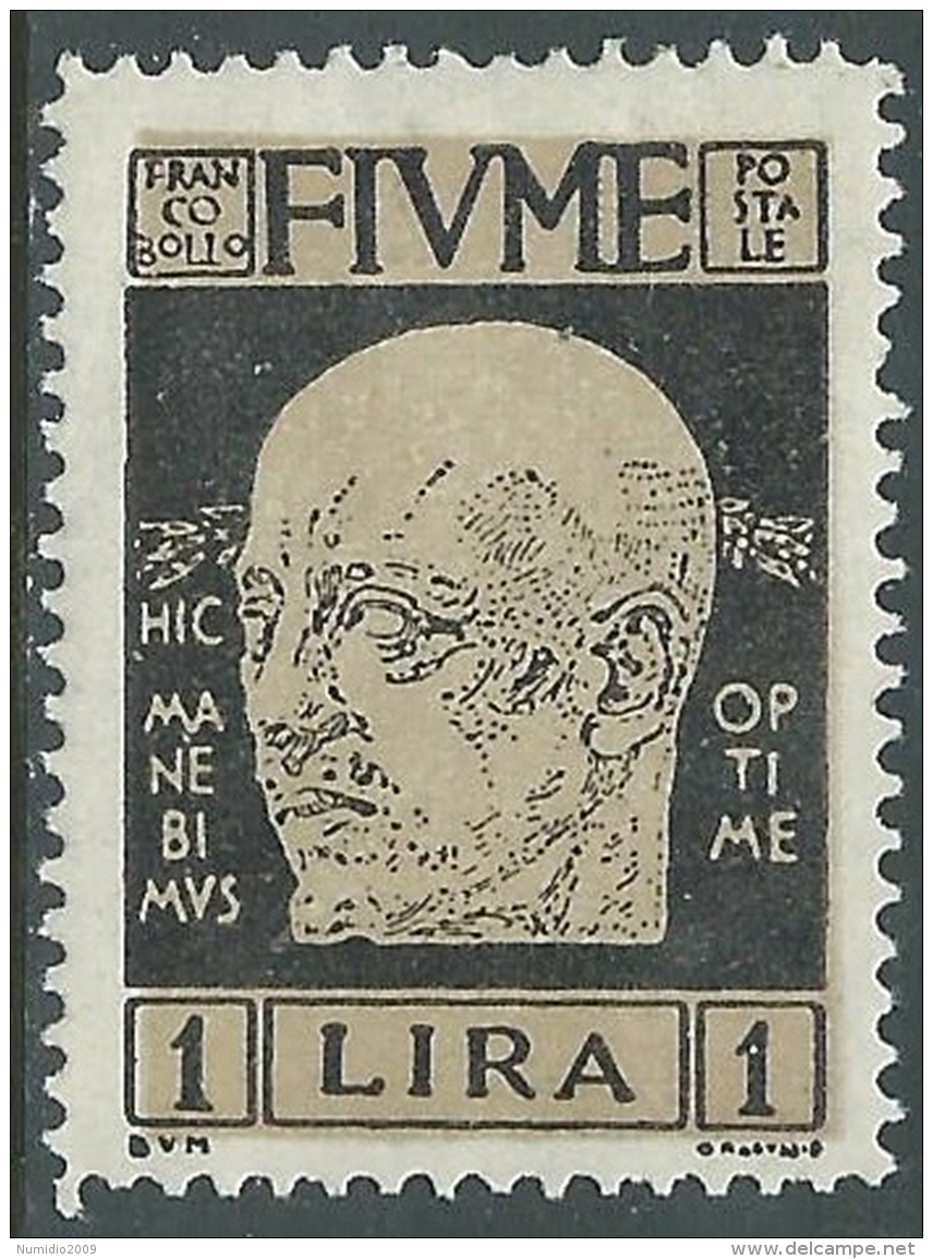 1920 FIUME D'ANNUNZIO 1 LIRA MH * - F12-6 - Fiume