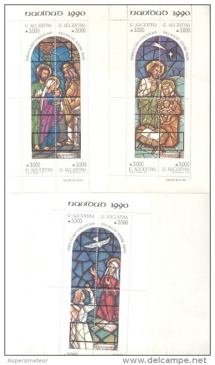 NAVIDAD 1990 REPUBLICA ARGENTINA HOJITAS BLOC YVERT 46-47-48 MNH TBE NOEL CHRISTMAS XMAS ARGENTINE - Blocks & Sheetlets