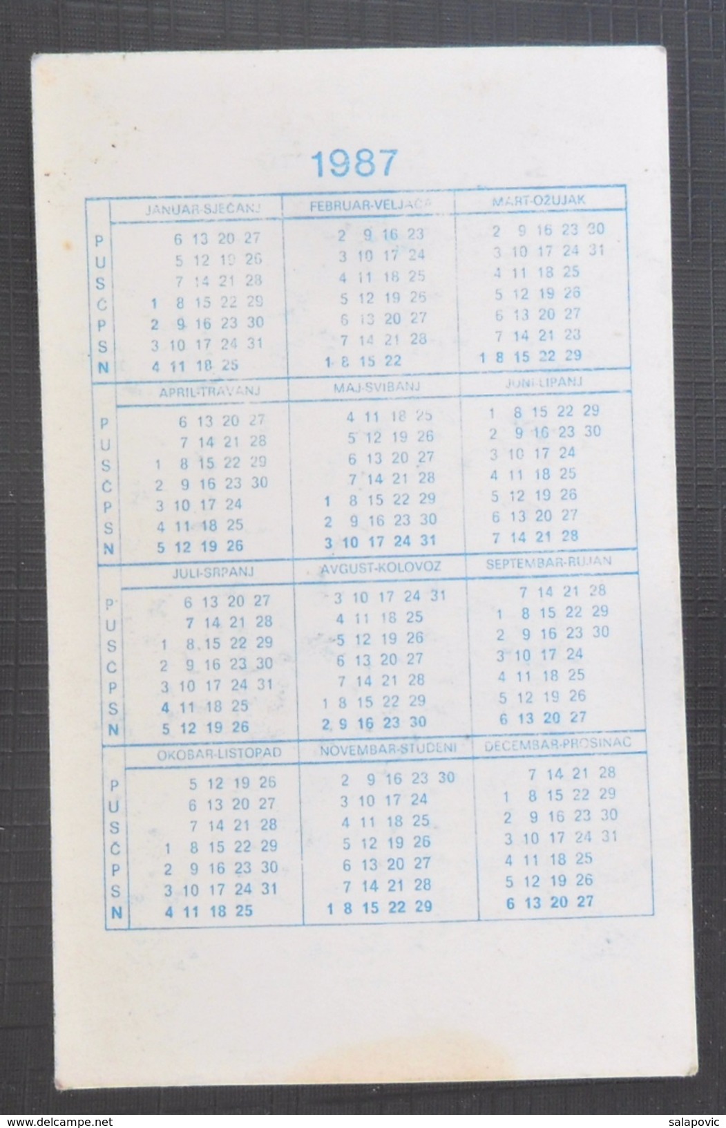 SD DARDA, CROATIA  FOOTBALL CLUB, SOCCER / FUTBOL / CALCIO, Calendar Kalender Calendrier Kalendar 1987 - Habillement, Souvenirs & Autres