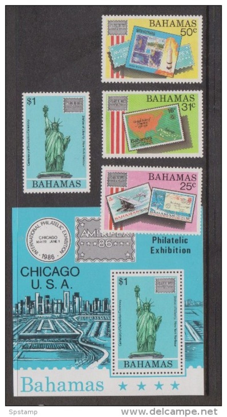 Bahamas 1986 Ameripex Part Set Of 4 & Miniature Sheet MNH - Statue Of Liberty - Bahamas (1973-...)