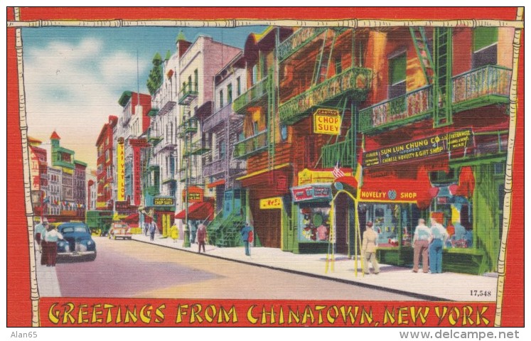 Chinatown Ethnic Neighborhood, New York City, Business District C1940s/50s Vintage Linen Postcard - Manhattan