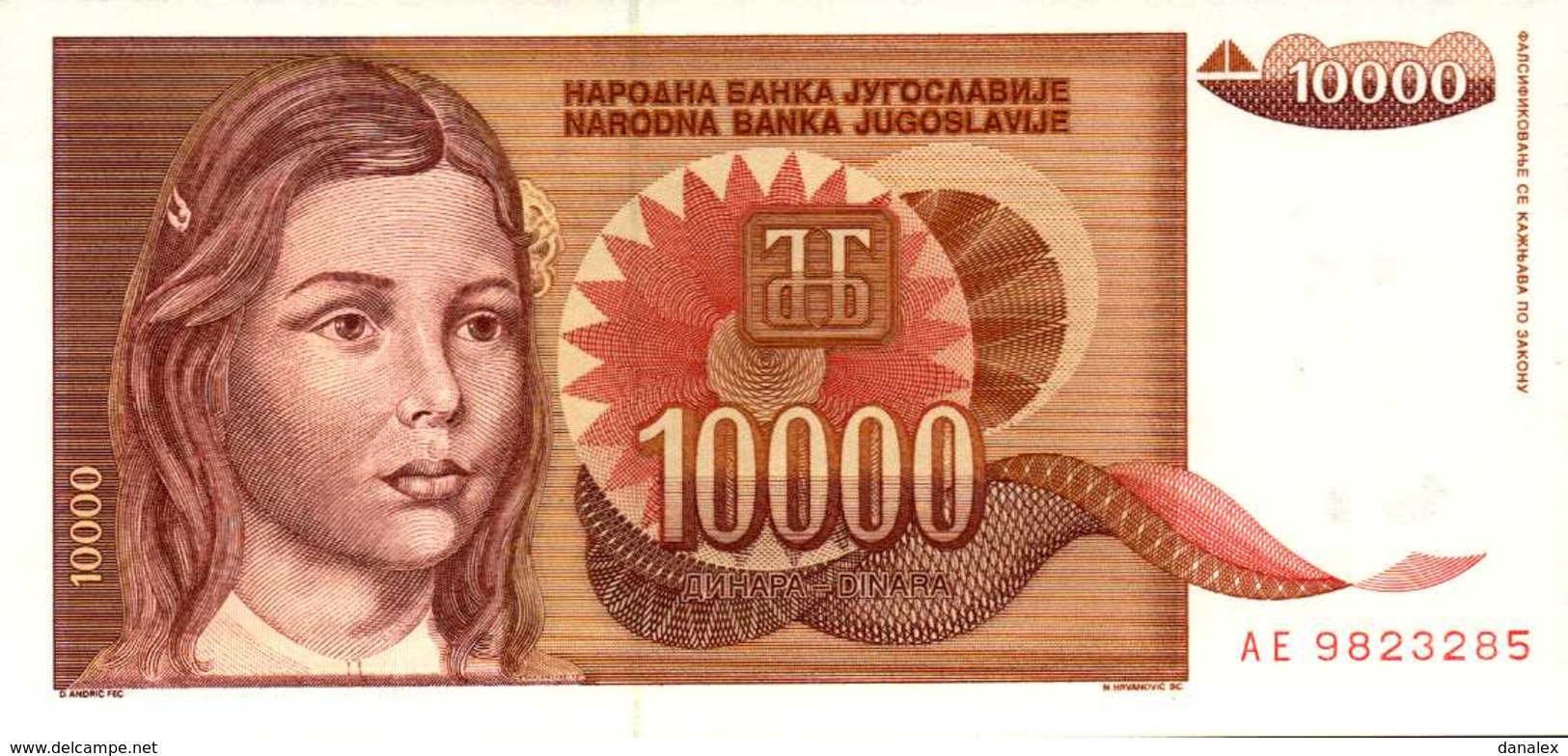 YOUGOSLAVIE 10000 DINARA  De 1992  Pick 116a  UNC/NEUF - Yougoslavie