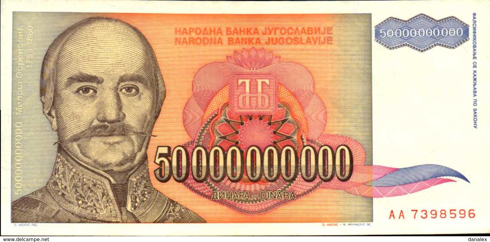 YOUGOSLAVIE 50000000000 DINARA  De 1993  Pick 136 AU/SPL - Yugoslavia