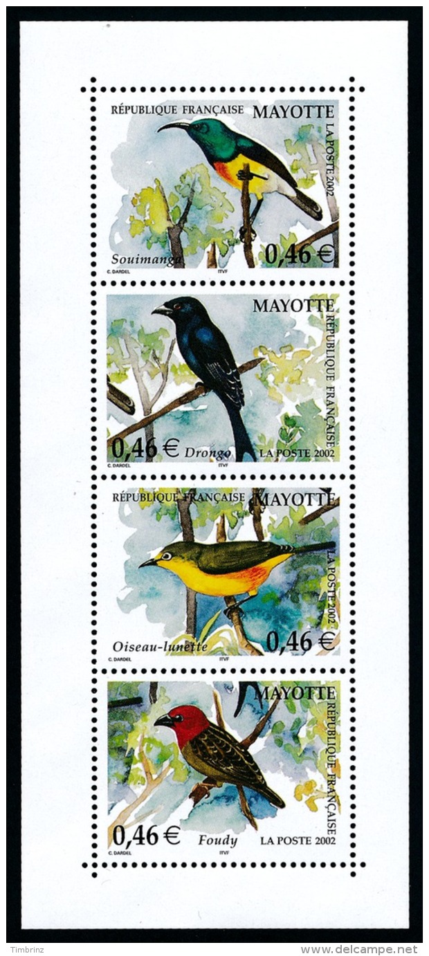 MAYOTTE 2002 - Yv. 134 à 137 **   Cote= 8,40 EUR - Feuillet Oiseaux (4 Val.)  ..Réf.AFA22732 - Unused Stamps