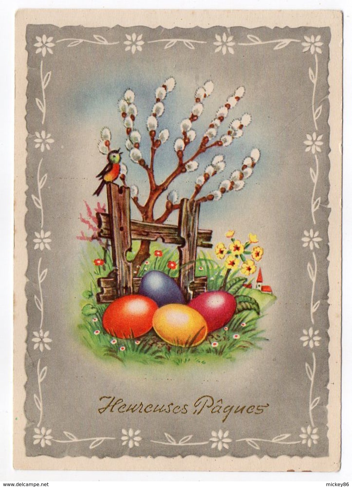 Heureuses Pâques --(oeufs,oiseau,fleurs),cpsm 15 X 10 éd ESP Paris - Pâques