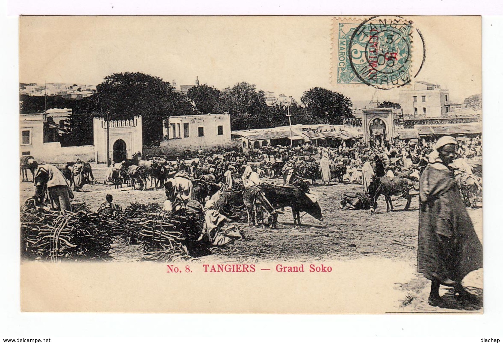 Sur Carte Postale Tanger Type Blanc Surchargé 5 Centimos, CAD Tanger Maroc 1905. (1578) - Lettres & Documents