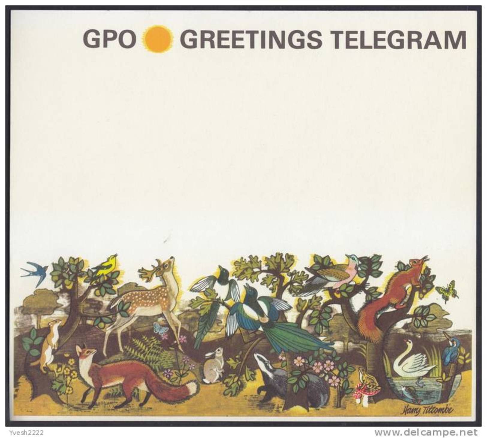 Grande-Bretagne 1966. Télégramme Postal. La Nature : Papillons, Renard, écureuil, Grenouille, Lapin, Champignon, Oiseaux - Cigni