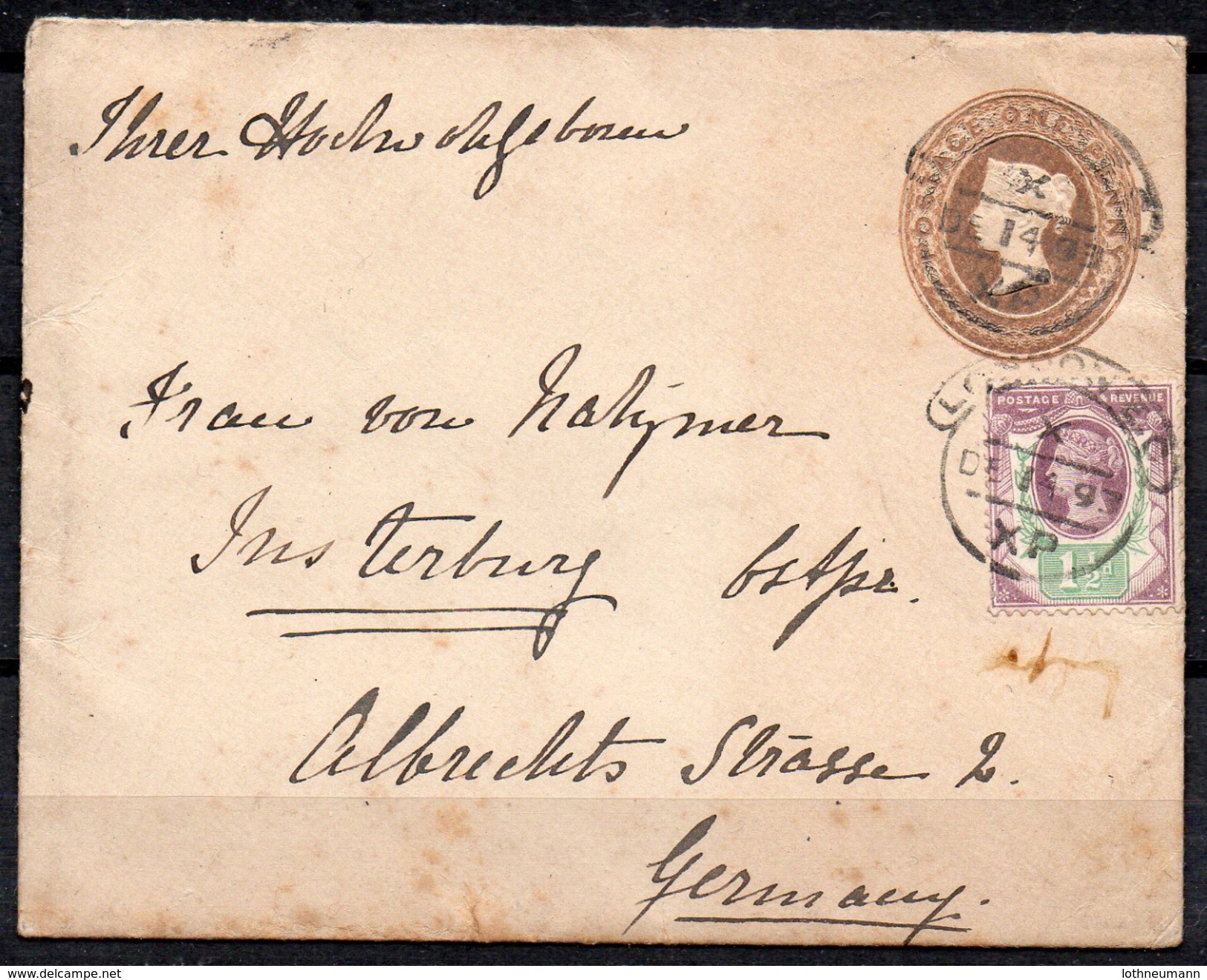 GB 1887: 1 1/2 D Julilee-issue (Michel No. 87), Posted In 1893 To INSTERBURG On An One P. Station. Envelope, See Scan - Briefe U. Dokumente