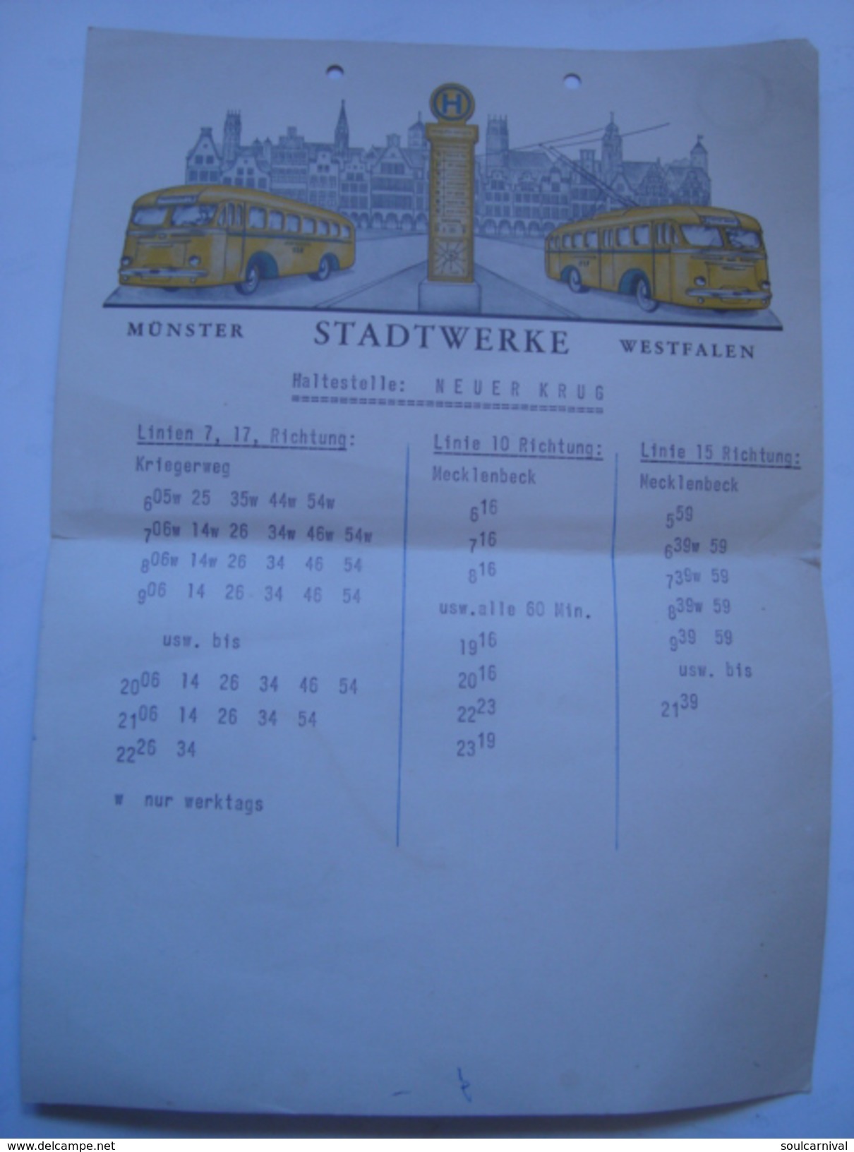 STADTWERKE MÜNSTER - WESTFALEN - GERMANY 50s  BUS SMALL POSTER 35X25 CM. HANDMADE - Europe