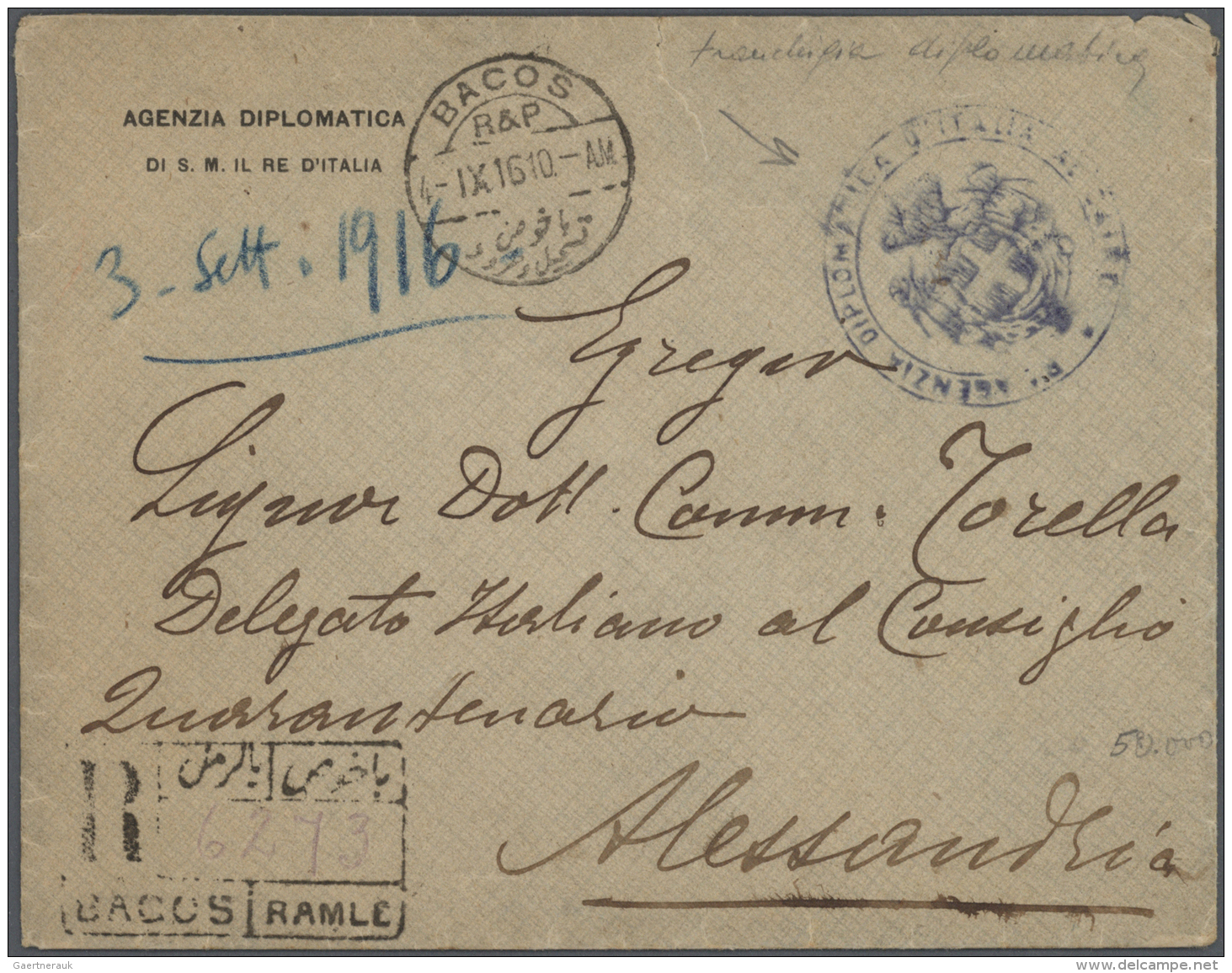 Italien - Besonderheiten: 1905/1916, 3 Unfranked Registered Letters From Italian Consulate In Cairo, All With Seal From - 1915-1921 Britischer Schutzstaat