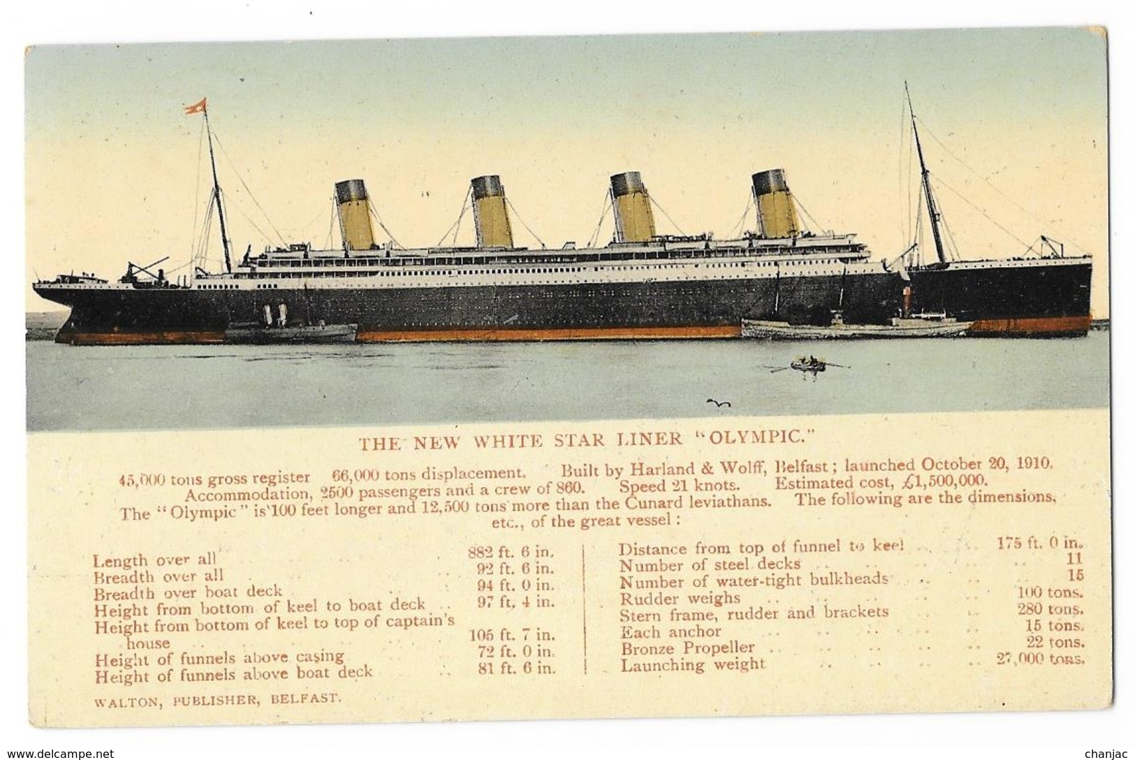 Cpa: BATEAU - PAQUEBOT - THE NEW WHITE STAR LINER "OLYMPIC" (rare) Walton, Publisher, Belfast - Paquebots