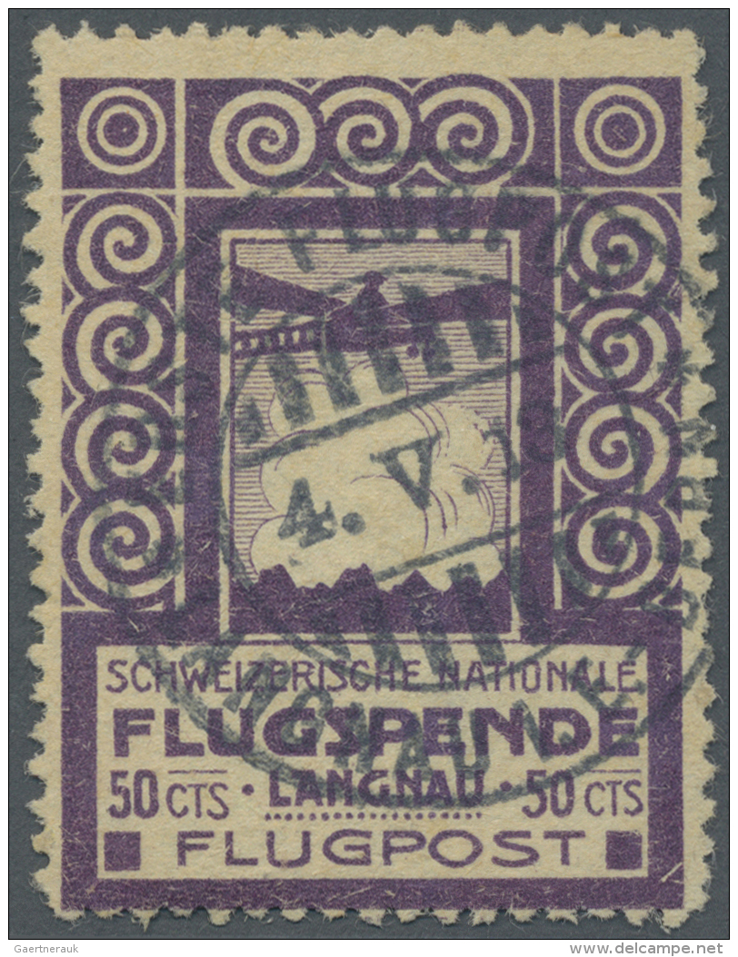 Schweiz - Halbamtliche Flugmarken: 1913, 50 C. Flugpost Langnau-Bern Sauber Gestempelt, Sign. Und Fotoattest Liniger. Au - Gebraucht