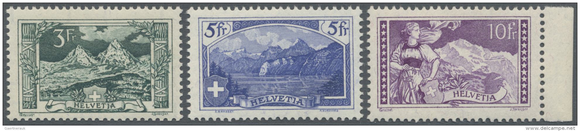 Schweiz: 1914, Freimarken: Landschaften, Ausgesuchte Luxus-Serie, 5 Fr Mit Gl&auml;nzendem Gummi (S.B.K.=SFr. 3.670,-). - Ungebraucht