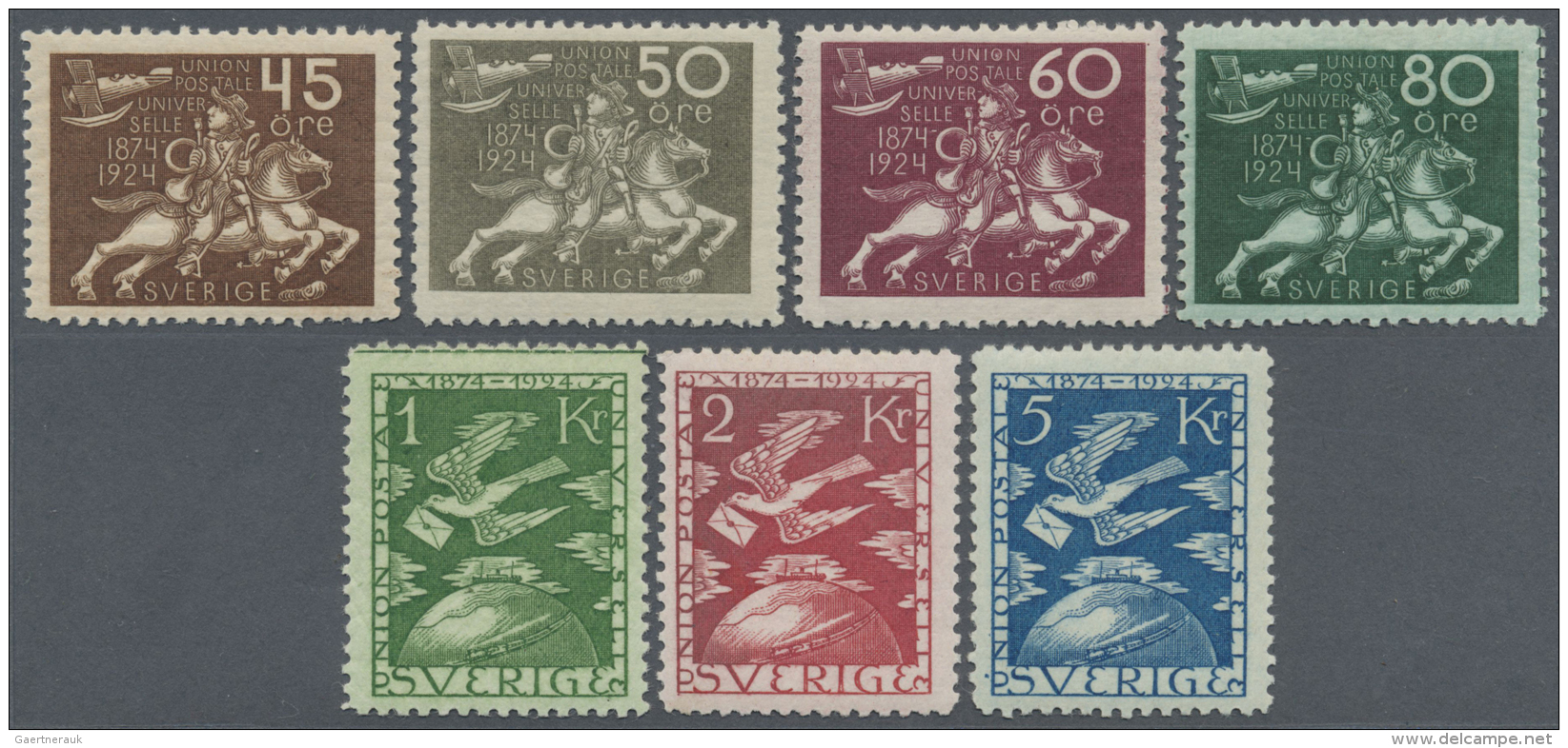 Schweden: 1924, 5 &ouml;. - 5 Kr. 50 Years UPU, Complete, Unused, 25 C. Slight Oxidized, Otherwise Fine - Ungebraucht