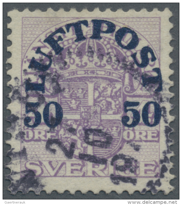 Schweden: 1920, Flugpostmarke 50 &Ouml; Auf 4 &Ouml; Lila, Wz. 1, Gestempelt, M&euro;400,-. - Gebraucht