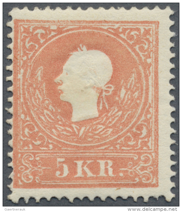 &Ouml;sterreich: 1859, 5 Kr. Bla&szlig;rot Type IIa Mit Vollem Original-Gummi Ohne Falz, Seltene Marke Sign. Und Fotobef - Ungebraucht