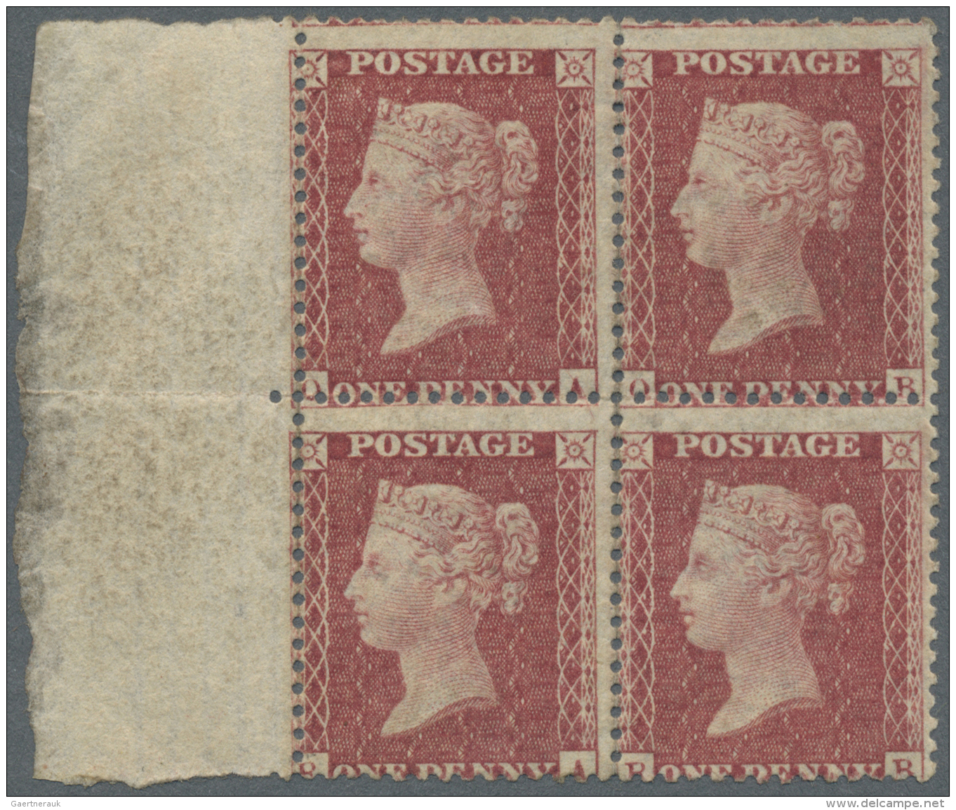 Gro&szlig;britannien: 1857, A Block Of Four QV 1 D. Deep Rose-red On White Paper, Die II, Alphabet III, Watermark Large - Unused Stamps