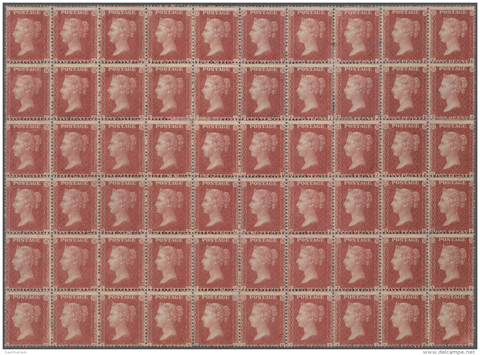 Gro&szlig;britannien: 1857, UNTIL TODAY THE LARGEST UNIT, A MINT BLOCK OF 60 Of QV 1 D. Rose-red On White Paper, Die II, - Unused Stamps