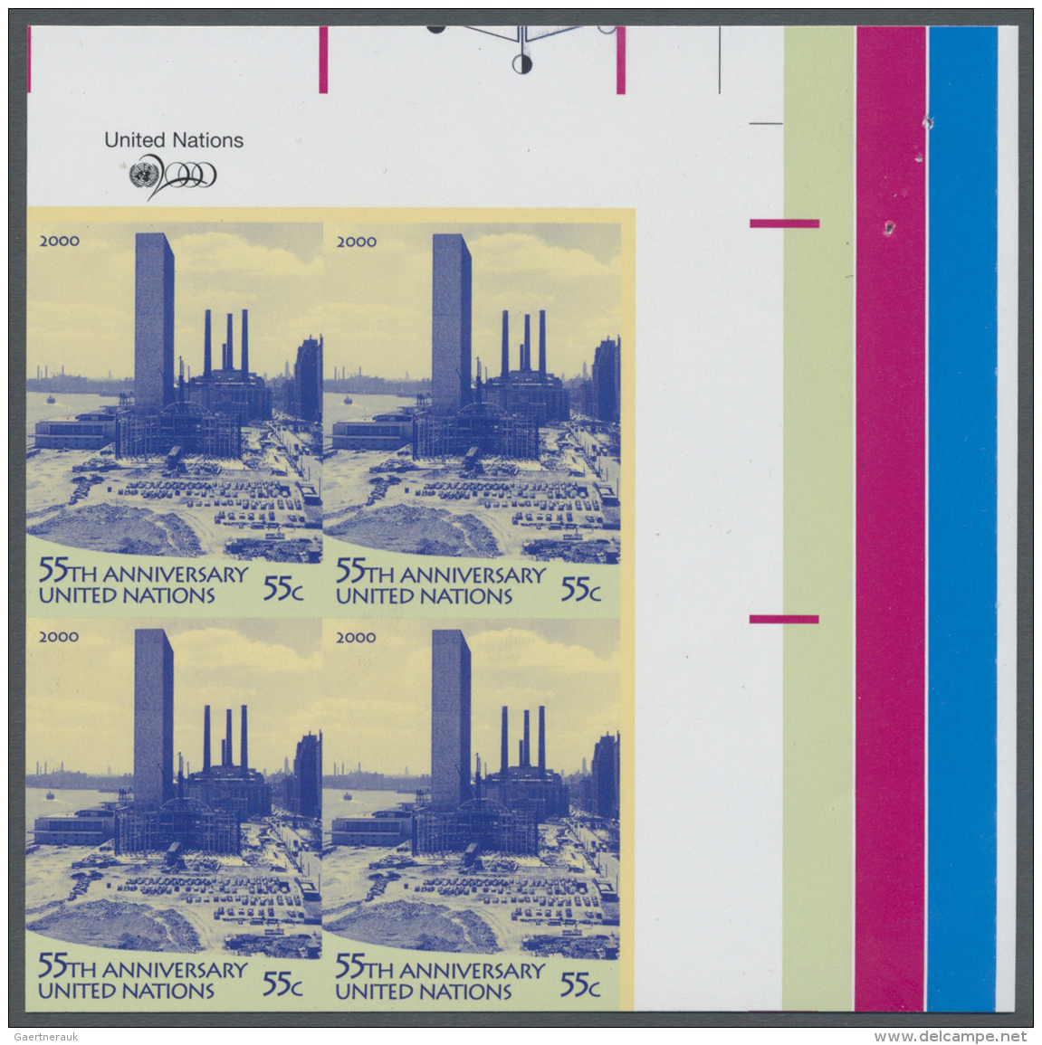 Vereinte Nationen - New York: 2000. Imperforate Corner Block Of 4 For The 55c Value Of The Issue "United Nations, 55th A - Autres & Non Classés