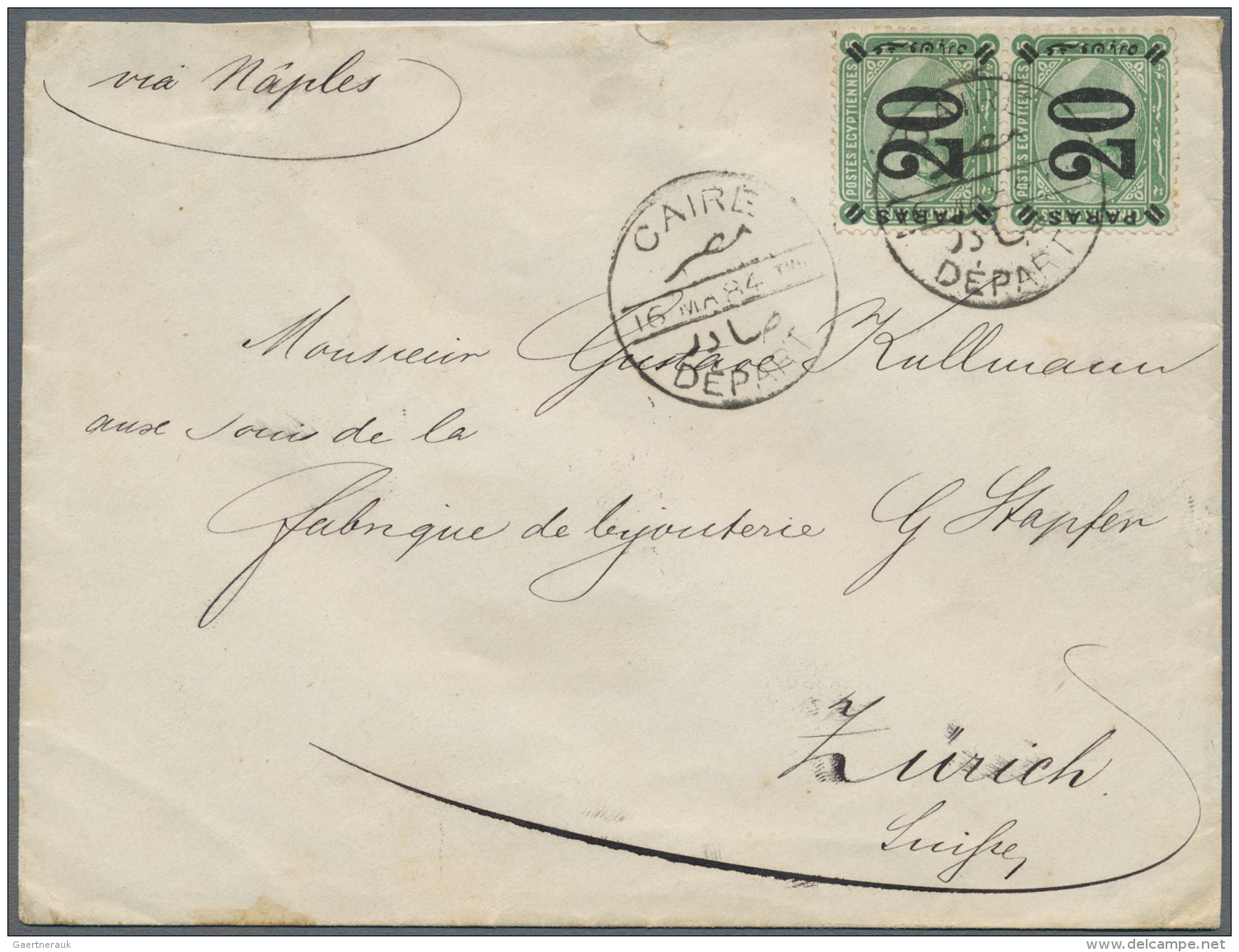 &Auml;gypten: 1884, 20Paras On 5 Pia. Green Overprinted Issue Four Covers, Two To England And Switzerland, Two Used Inla - 1915-1921 Britischer Schutzstaat