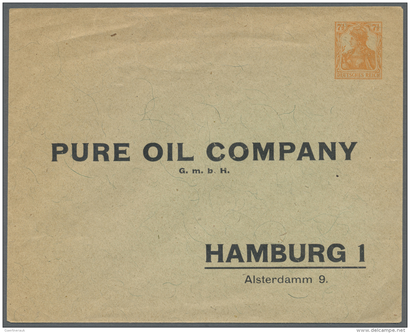 Thematik: &Ouml;l / Oil: 1917 (ca), Dt. Reich. Privat-Umschlag 7&frac12; Pf Germania "Pure Oil Company, Hamburg". Etwas - Erdöl