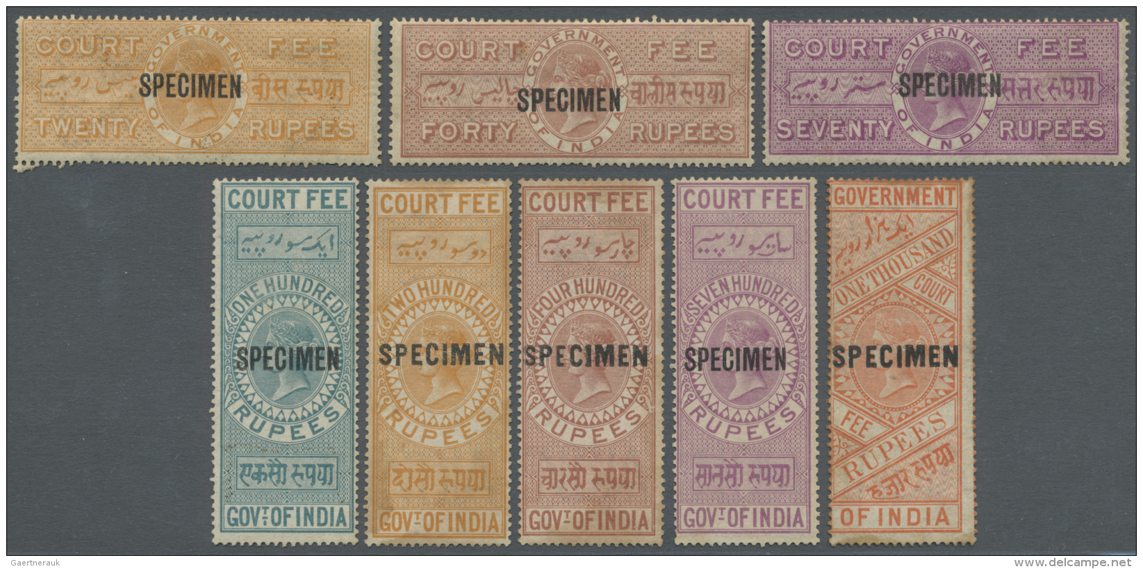 Indien - Besonderheiten: 1872 Queen Victoria Court Fee Stamps Set Of 24 Different Up To 1000r. All Optd. "SPECIMEN" In B - Andere & Zonder Classificatie