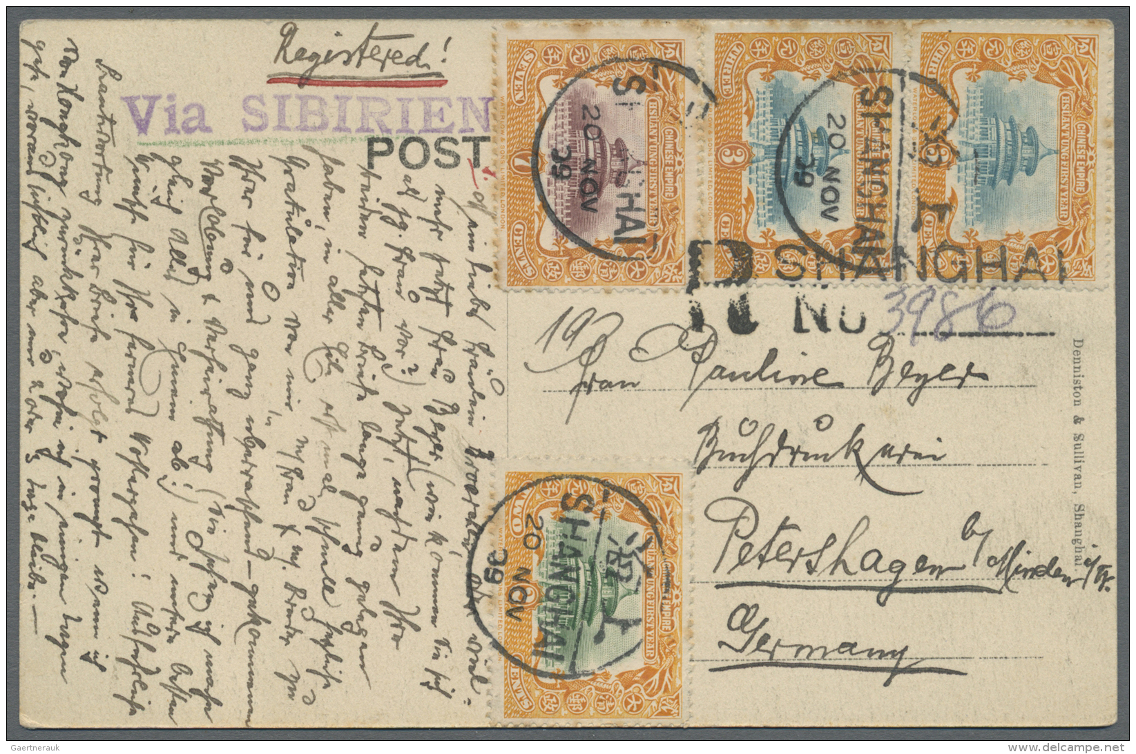 China: 1909, 1st Anniversary 2 C., 3 C. (2), 7 C. Tied "SHANGHAI 20 NOV 09" To Registered Ppc ("At The Races, Shanghai", - 1912-1949 Republiek