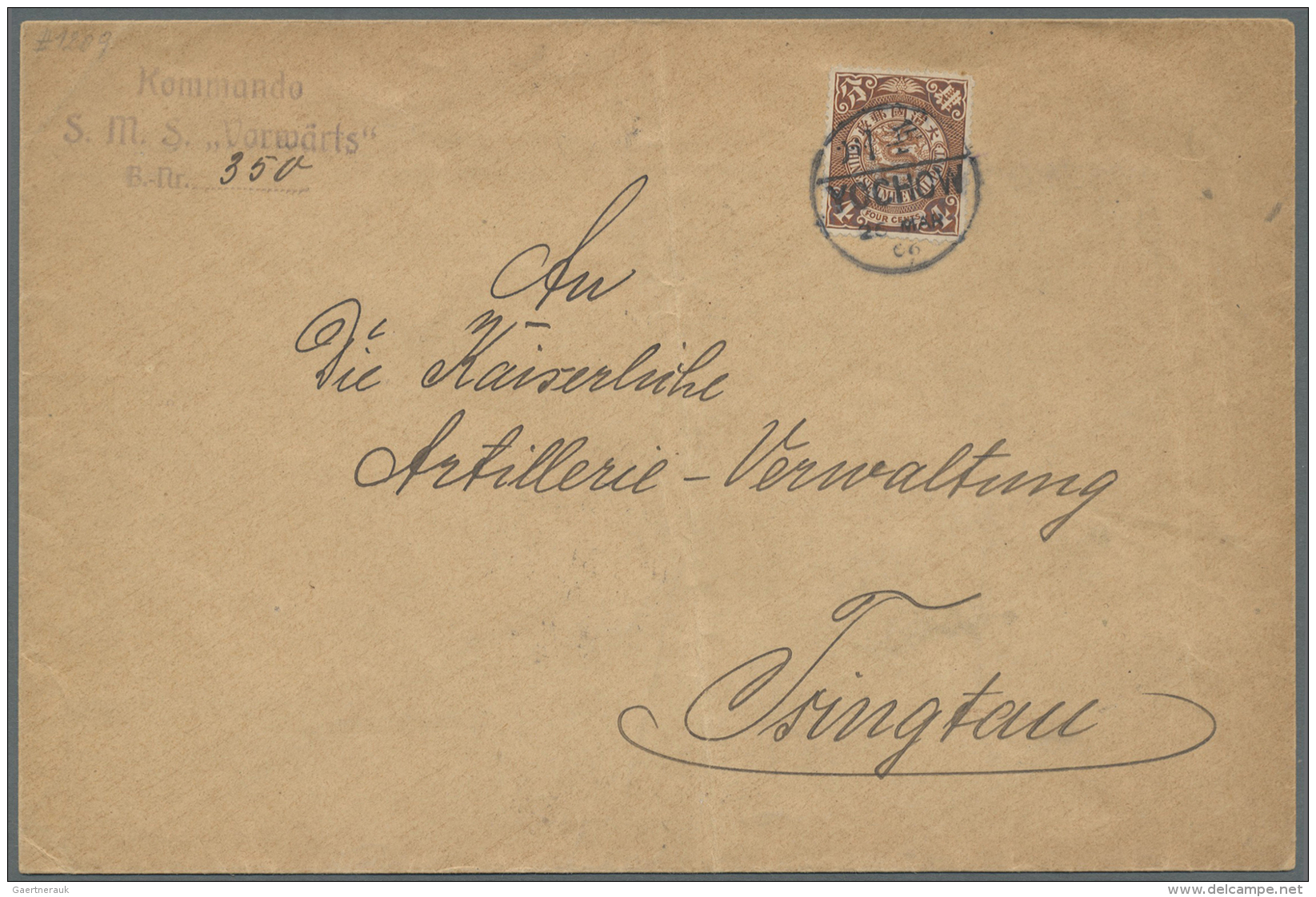 China: 1902, Coiling Dragon 4 C. Brown Tied Clear "YOCHOW 26 MAR 06" To Envelope (crease,toning) To German Imperial Arti - 1912-1949 Republiek