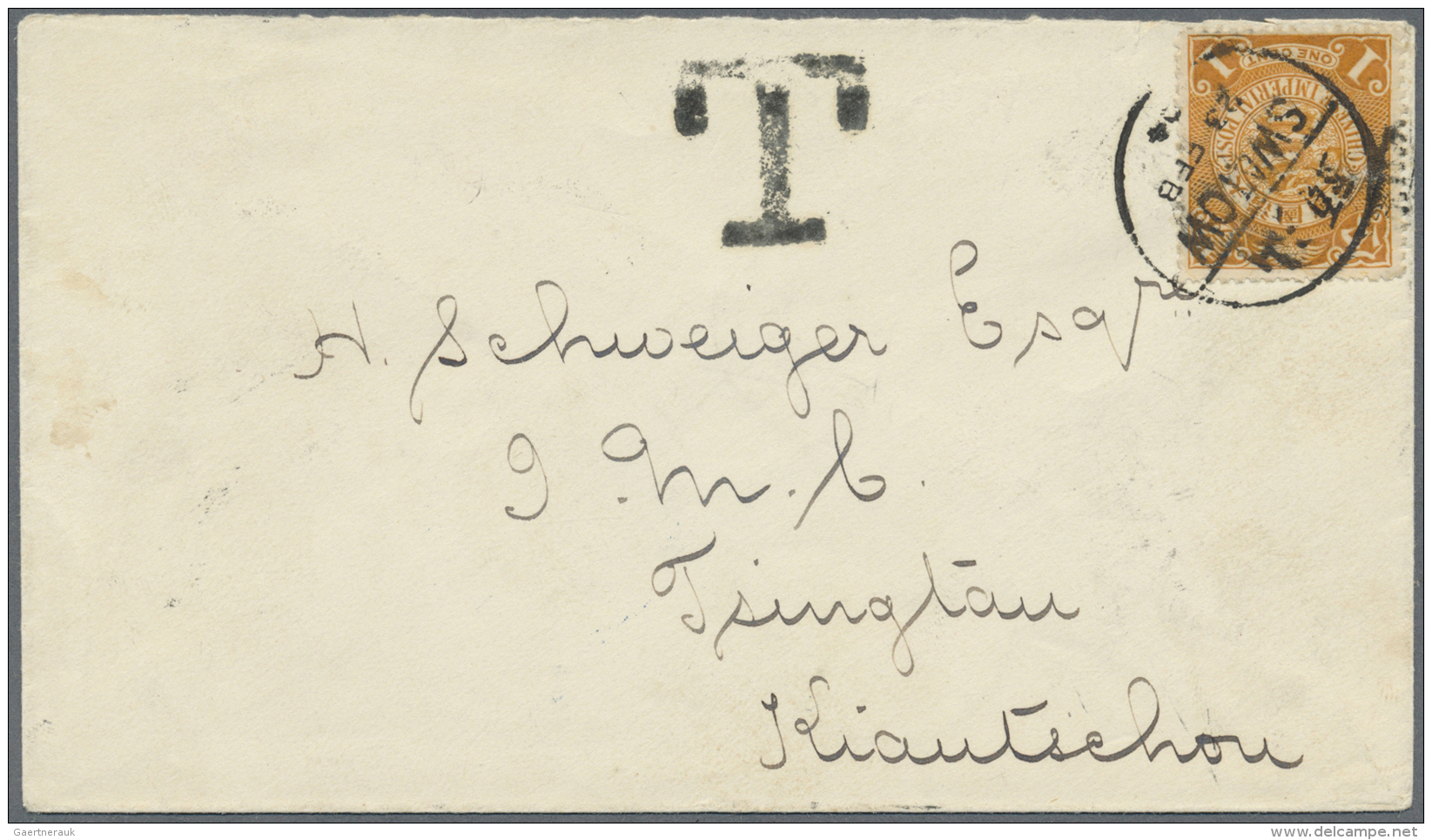 China: 1902, Coiling Dragon 1 C. Tied Bisected Biingual "SWATOW 23 FEB 04" To Cover To Tsingtau, Schweiger Of I.M.C., Wi - 1912-1949 Republiek