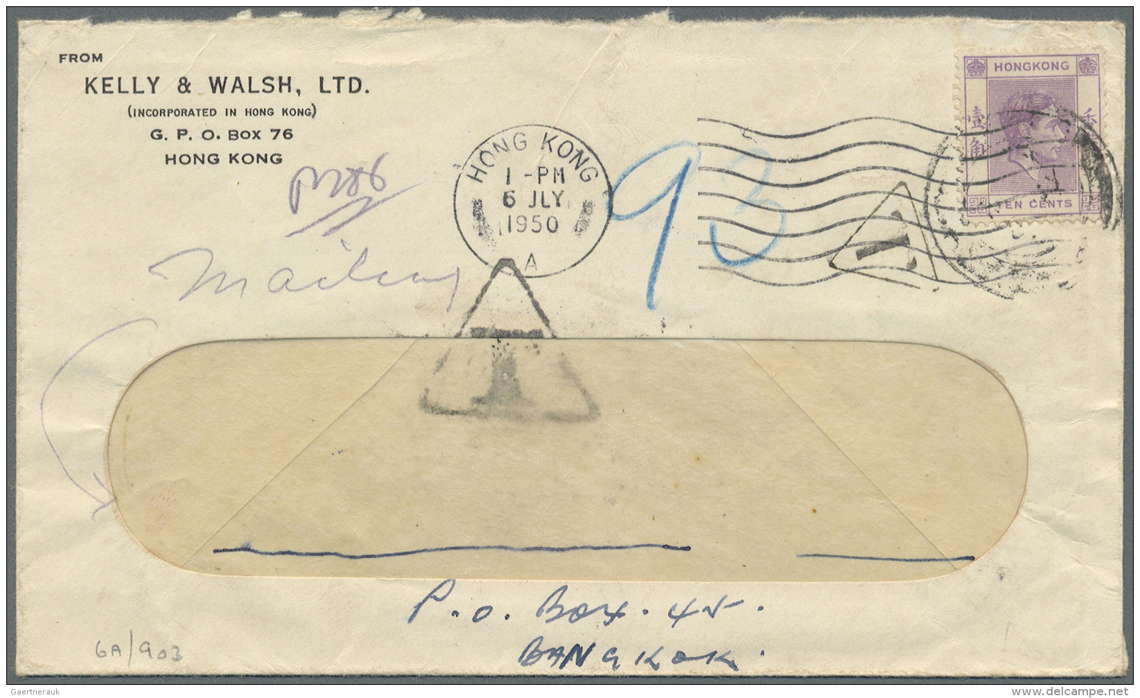 Hongkong - Besonderheiten: 1950/1972, Underpaid Taxed Covers (6) Inc. Triangular Boxed "T" (3), Two-line "Return To Send - Andere & Zonder Classificatie
