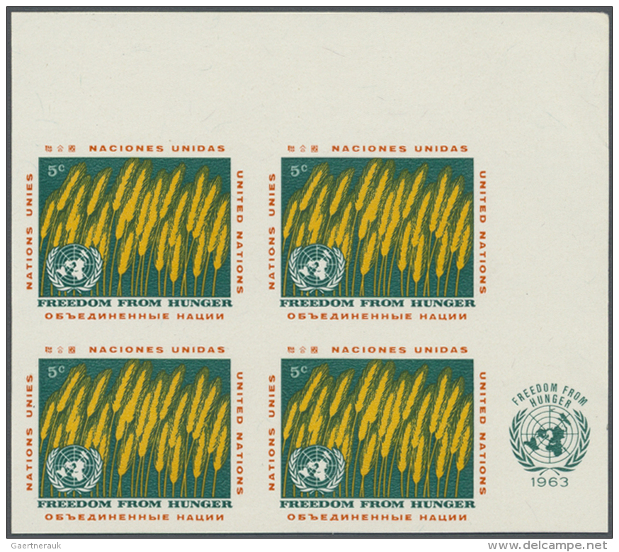 Thematik: Nahrung / Food: 1963, UNO New York. Imperforate Corner Block Of 4 For The 5c Value Of The Freedom Of Hunger Se - Levensmiddelen
