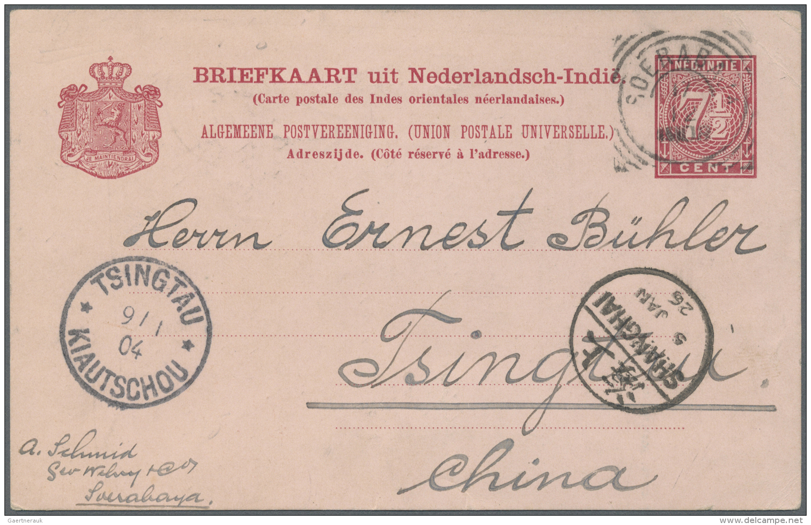 China - Besonderheiten: Incoming Mail, 1904, Dutch East Indies, Stationery Card 7 C. Canc. "SOERABAJA 17/12 1903" Via "S - Andere & Zonder Classificatie