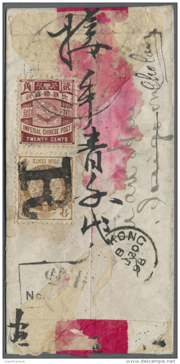 China: 1897, Litho Issue 4 C., 20 C. Tied Bold R Plus Large Dollar "AMOY 8 AUG 98" In Combination W. On Address Side, Ho - 1912-1949 Republiek